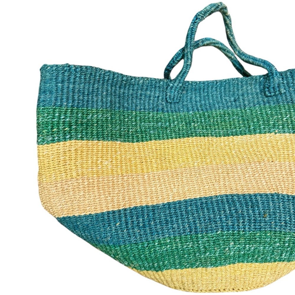 Striped Straw Rope Handle Market Tote Bag - Picture 2 of 7